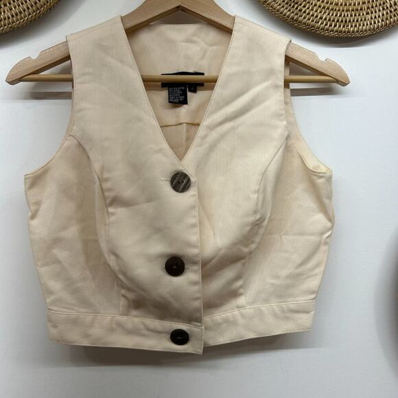 Vintage Y2K 90s Boutique Europa Neutral Cream Tailored Cropped Crop Tank Top 4 - Picture 4 of 5